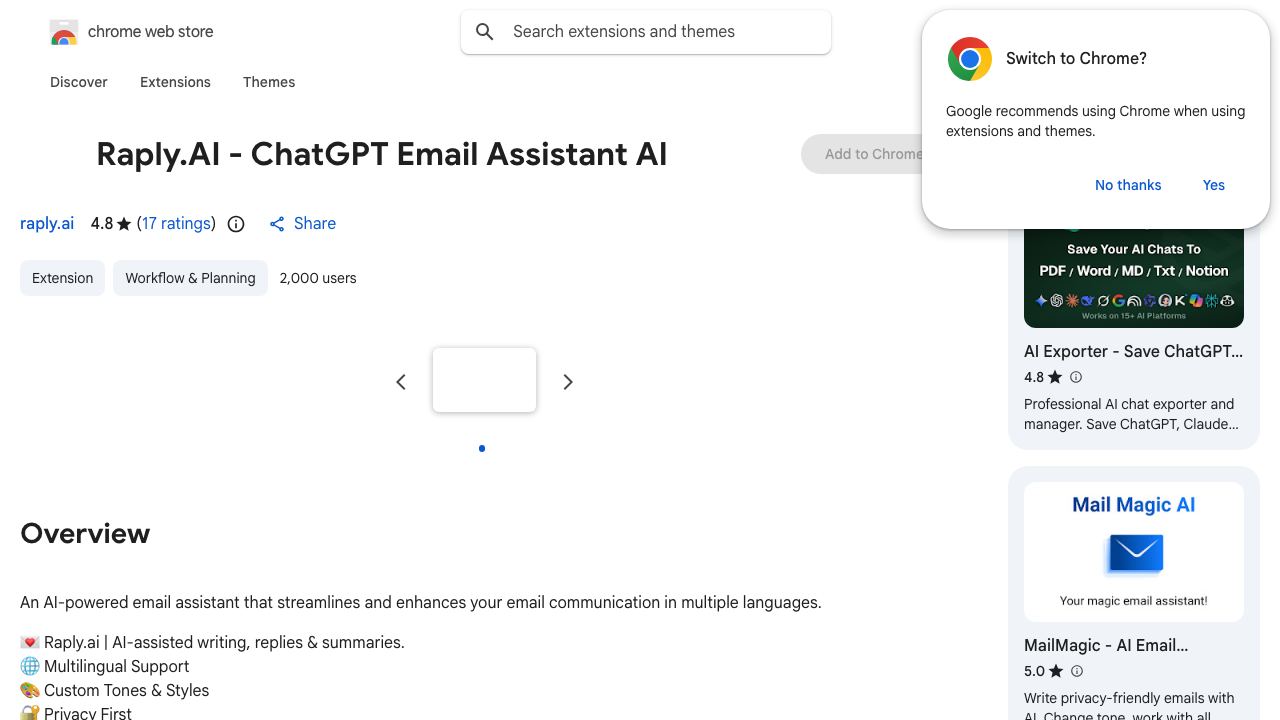 Raply.AI - ChatGPT Email Assistant AI 网站截图