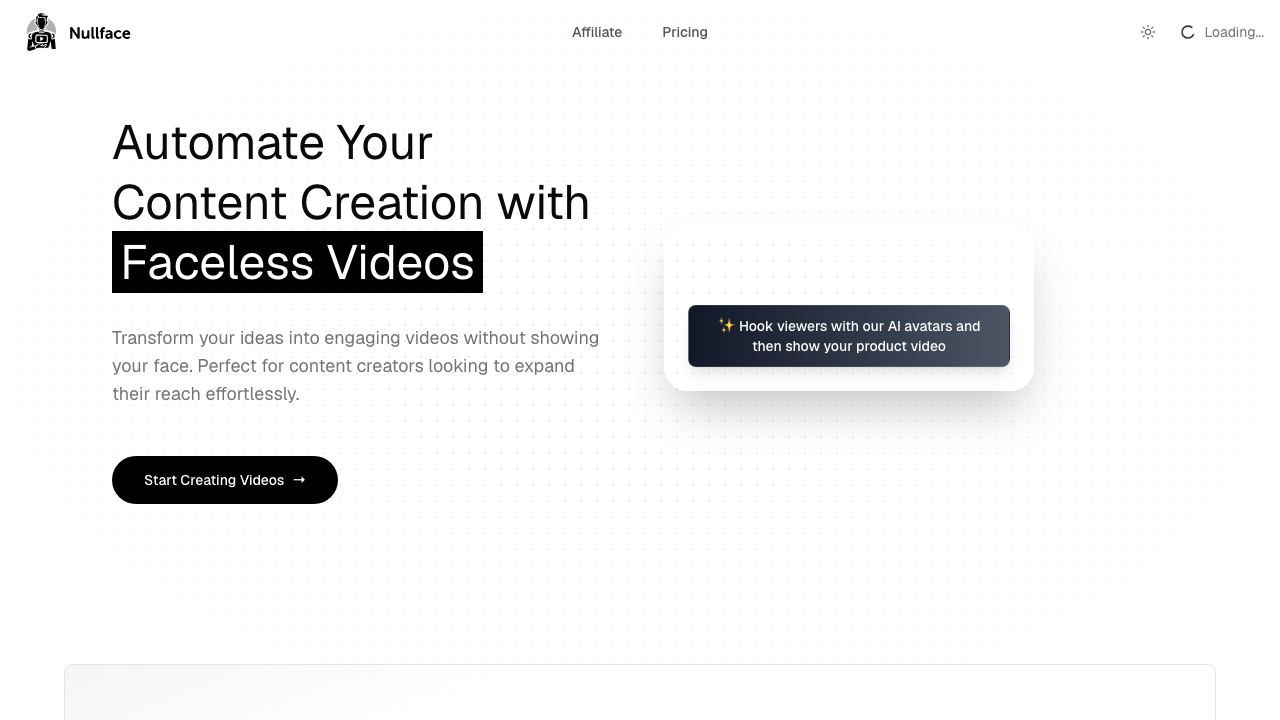 Nullface AI website screenshot
