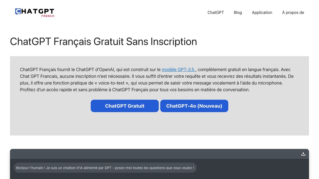 ChatGPT Français (French) website screenshot