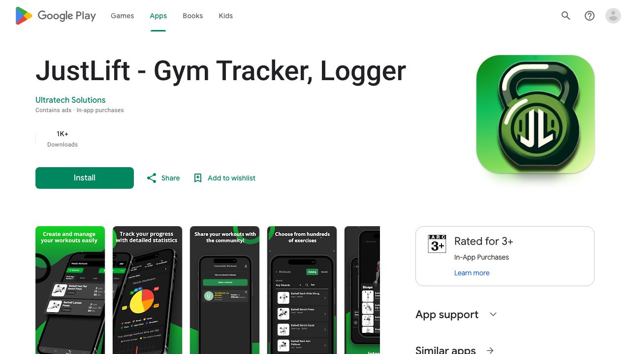 JustLift - Gym Tracker & Fitness Logger 网站截图
