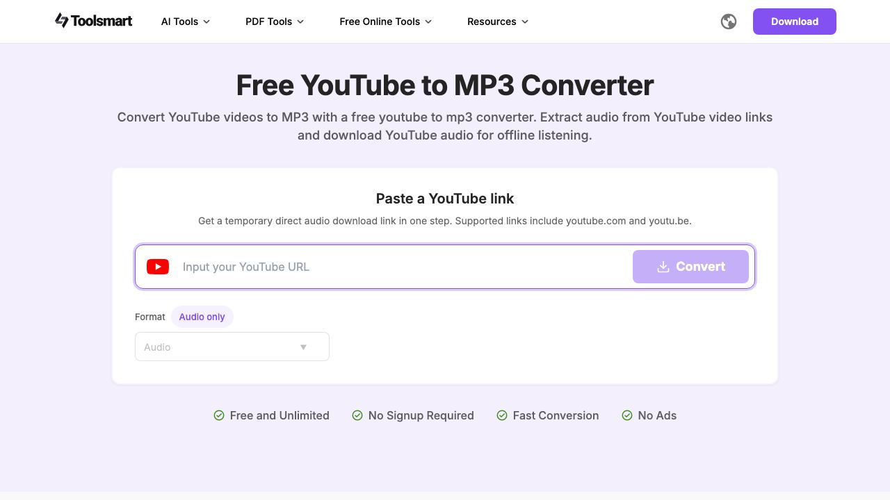 Free YouTube to MP3 Converter 网站截图