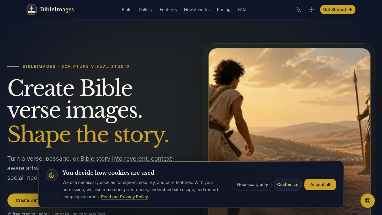 BibleImages.app – AI Bible Image Generator 网站截图