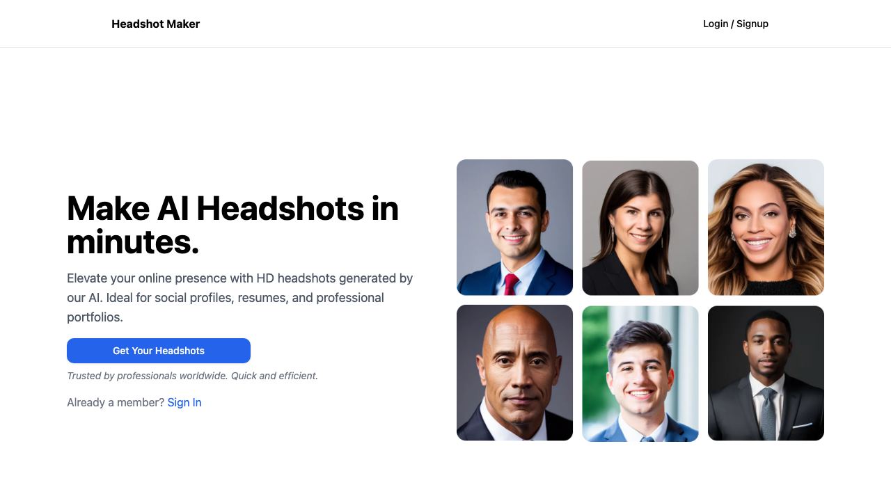 Headshot Maker 网站截图