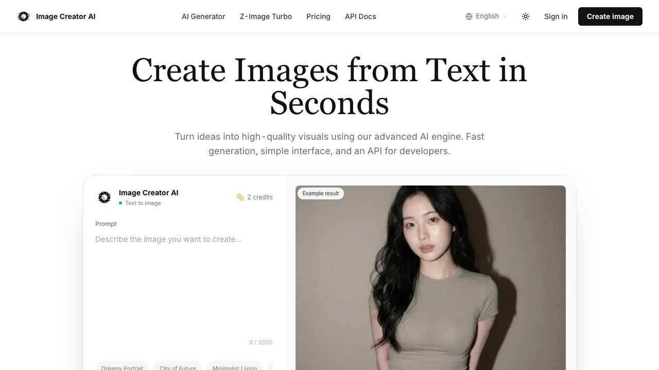 Image Creator AI 网站截图