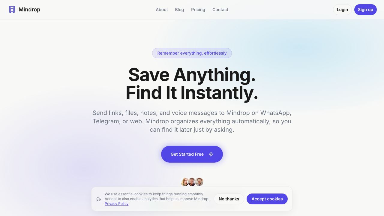 Mindrop website screenshot