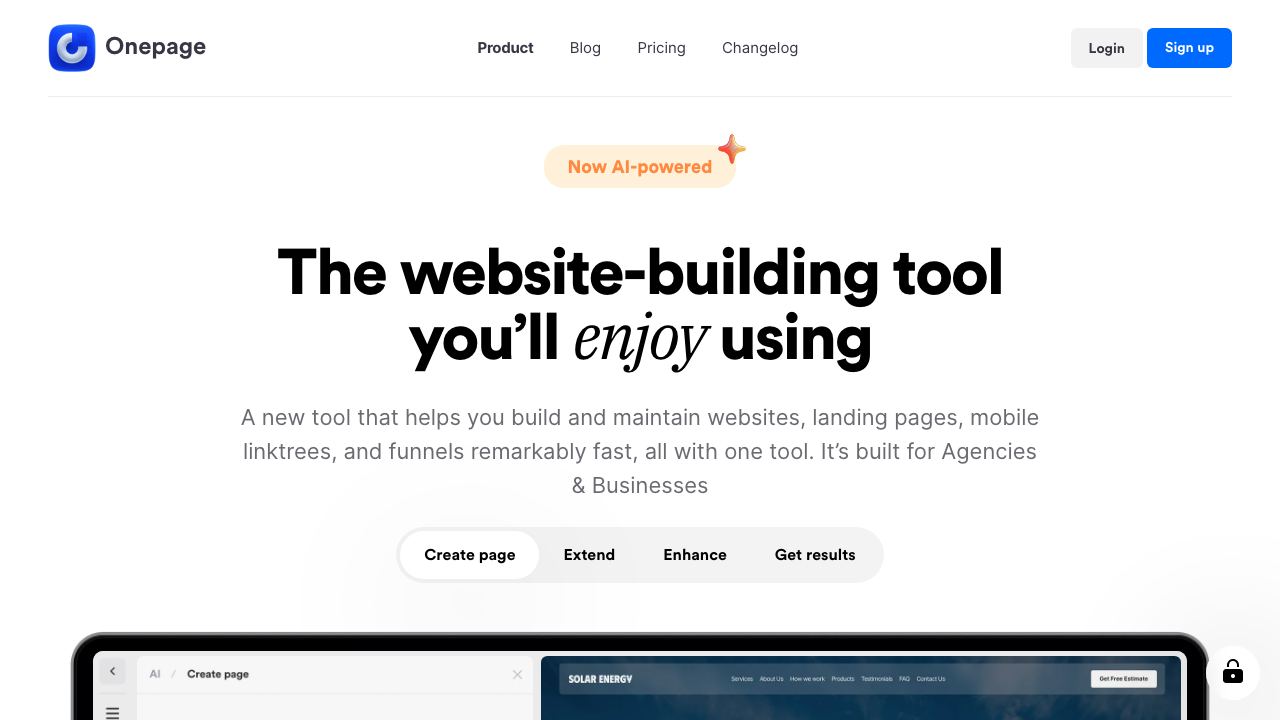 Onepage website screenshot