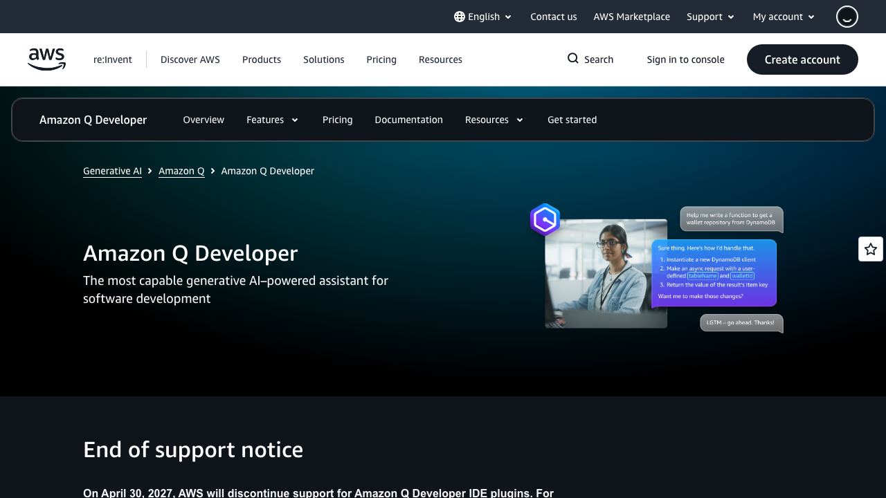 Amazon Q Developer 网站截图