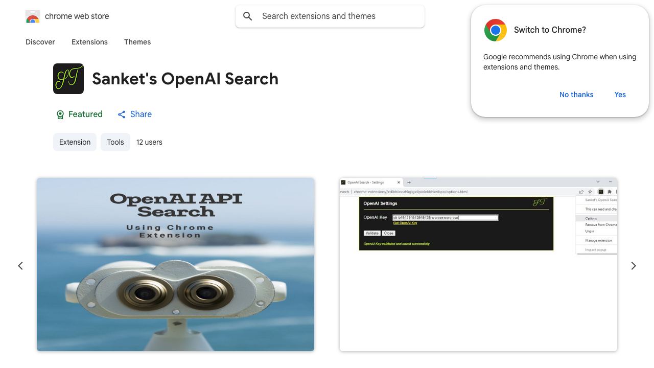 Sanket's OpenAI Search 网站截图