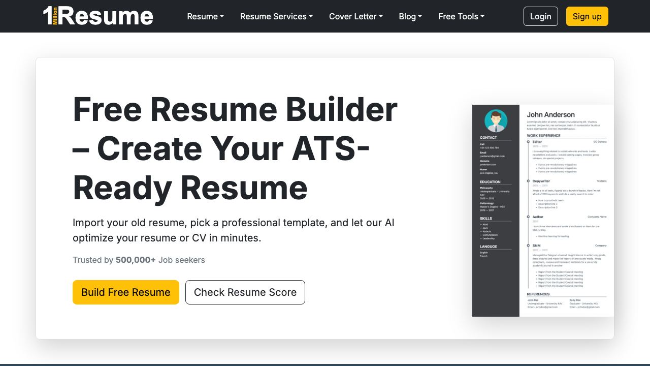 1MillionResume 网站截图