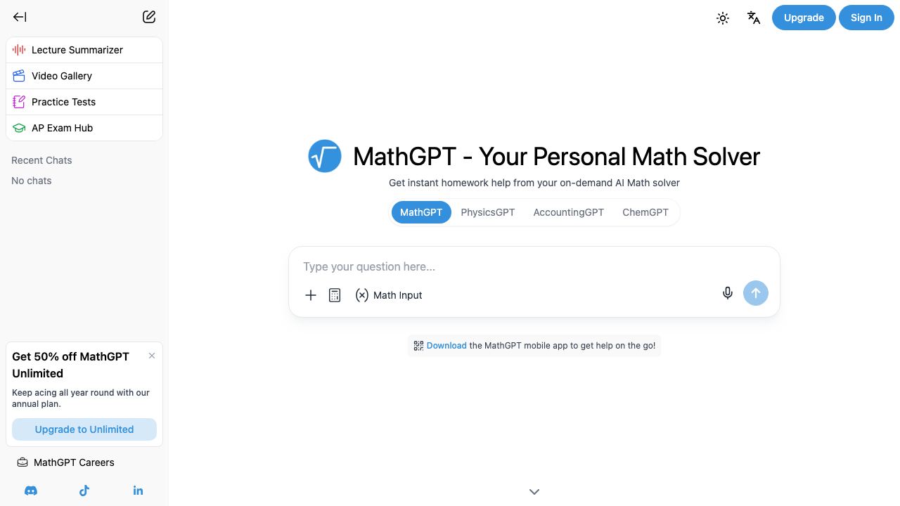 MathGPT website screenshot
