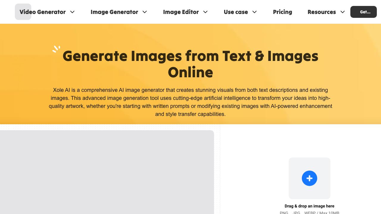 Xole AI Image Generator website screenshot