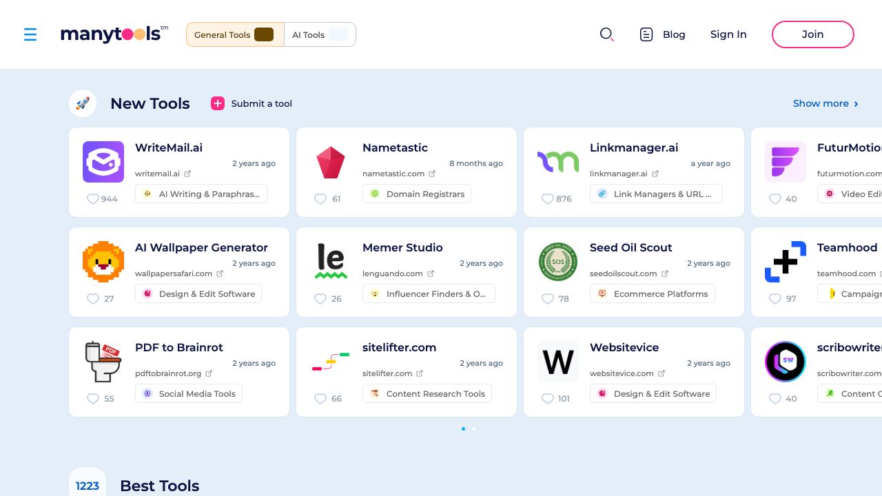 ManyTools website screenshot