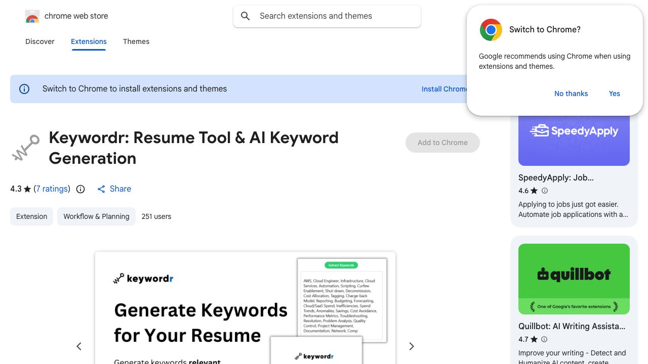 Keywordr: Resume Tool & AI Keyword Generation website screenshot