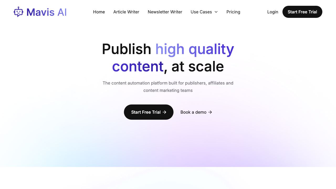 Mavis AI website screenshot