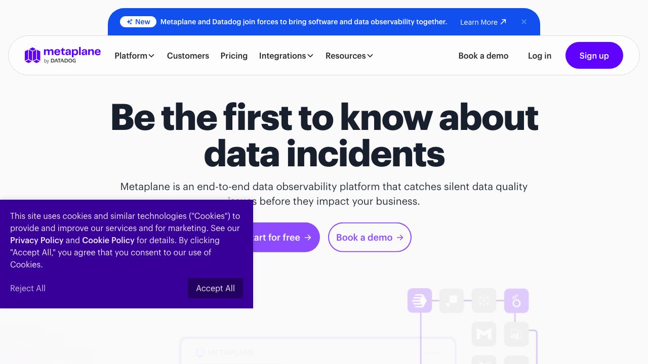 Data Observability v2 by Metaplane website screenshot