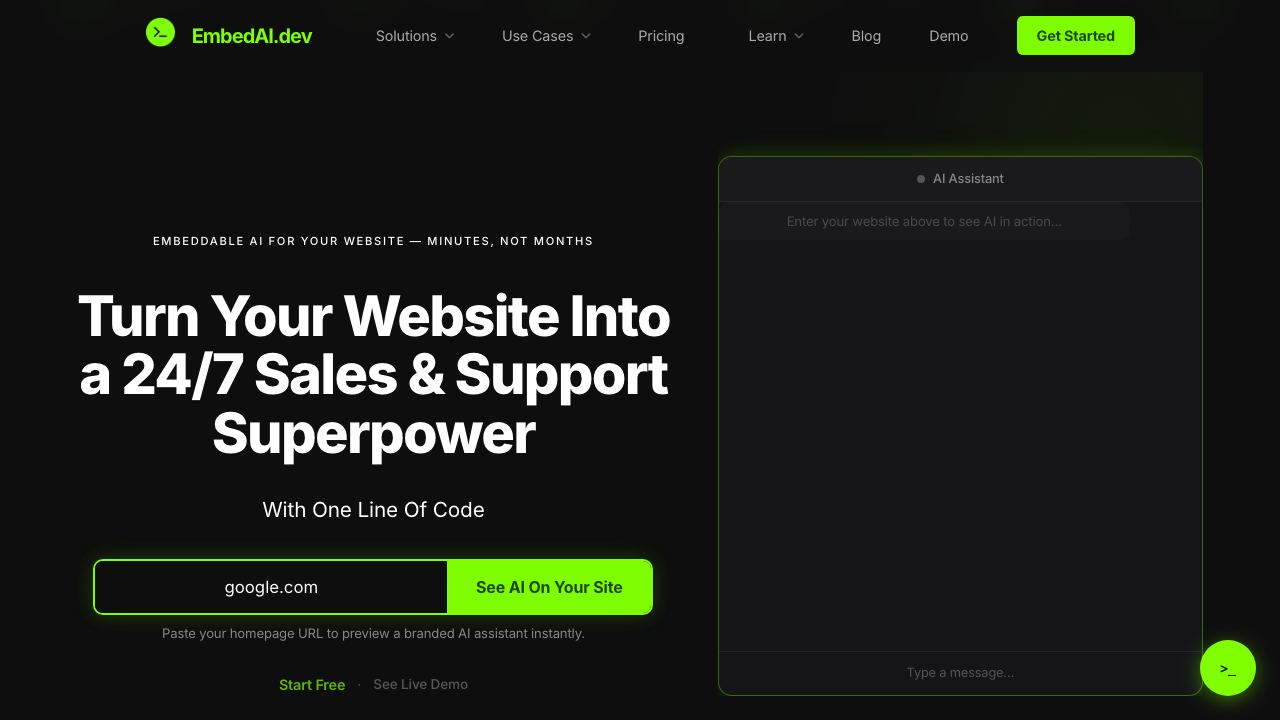 EmbedAI website screenshot
