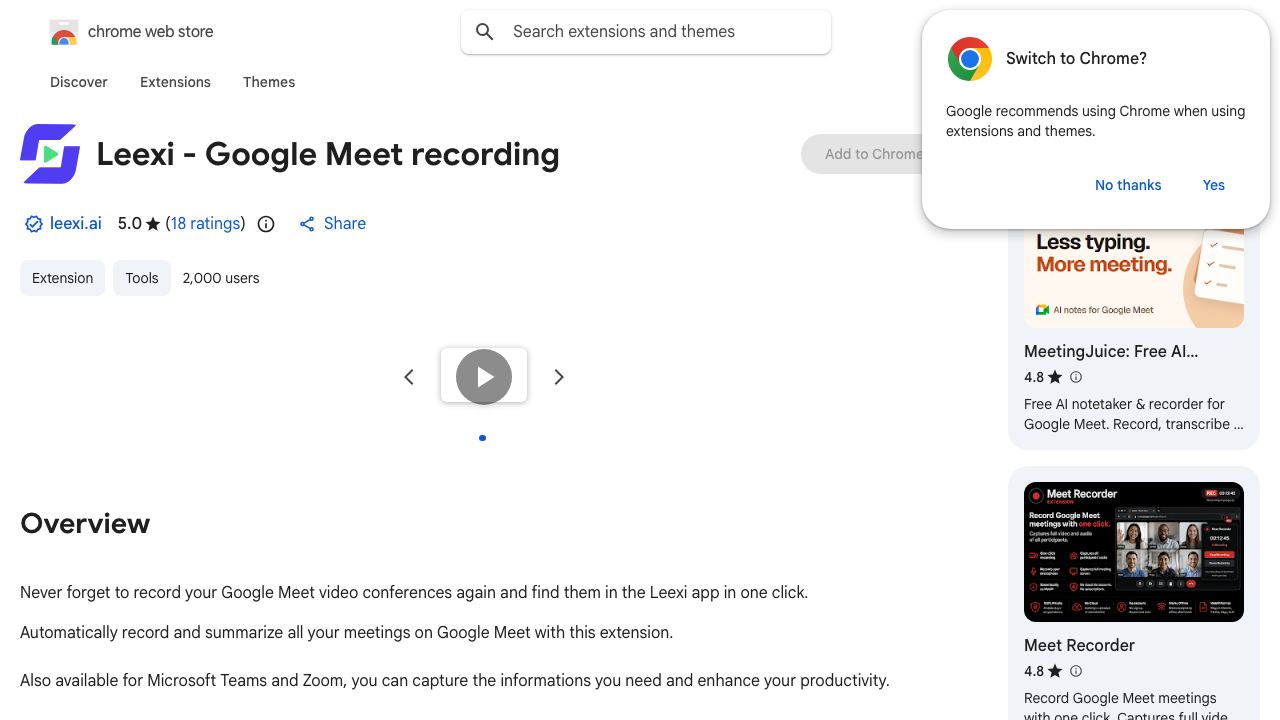 Leexi - Google Meet recording 网站截图