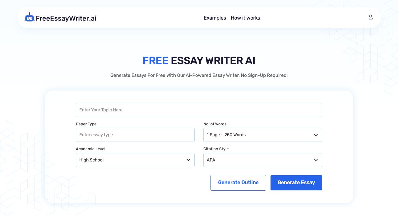 FreeEssayWriter.AI website screenshot