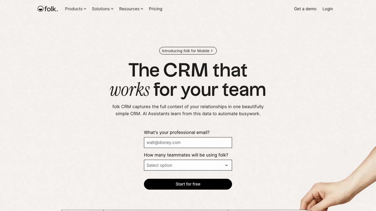 Folk CRM website screenshot
