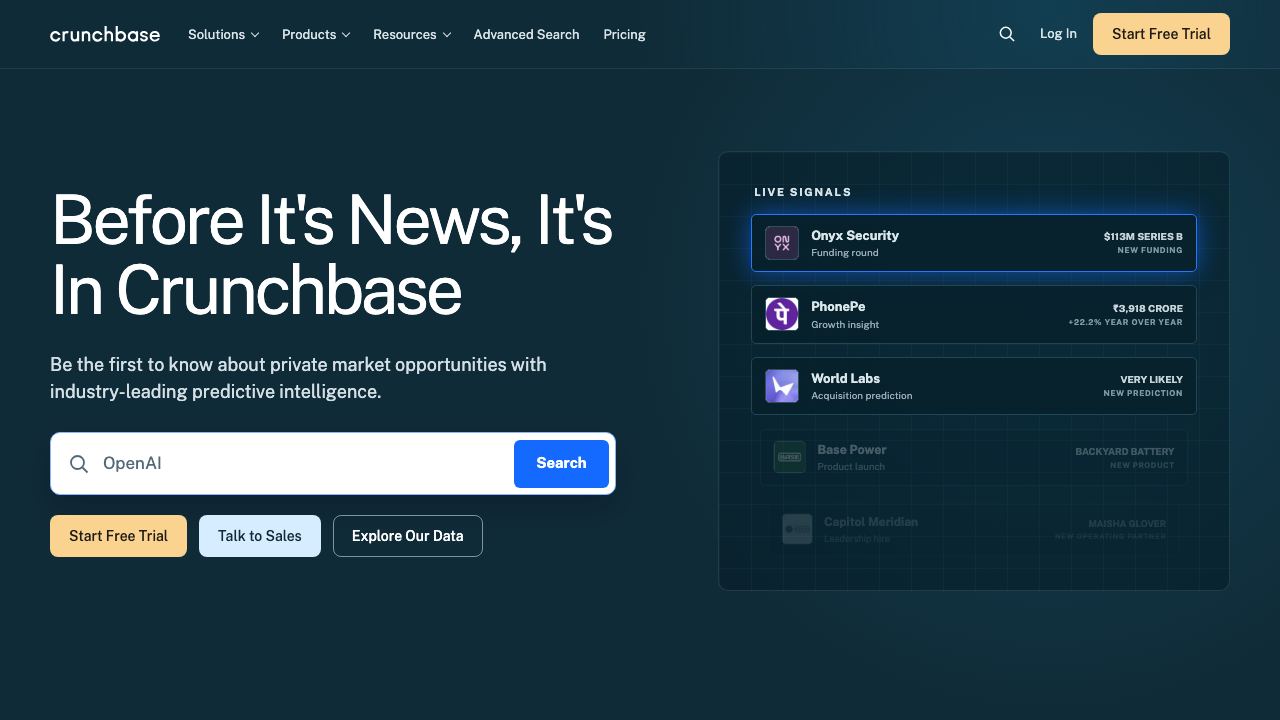 Crunchbase website screenshot