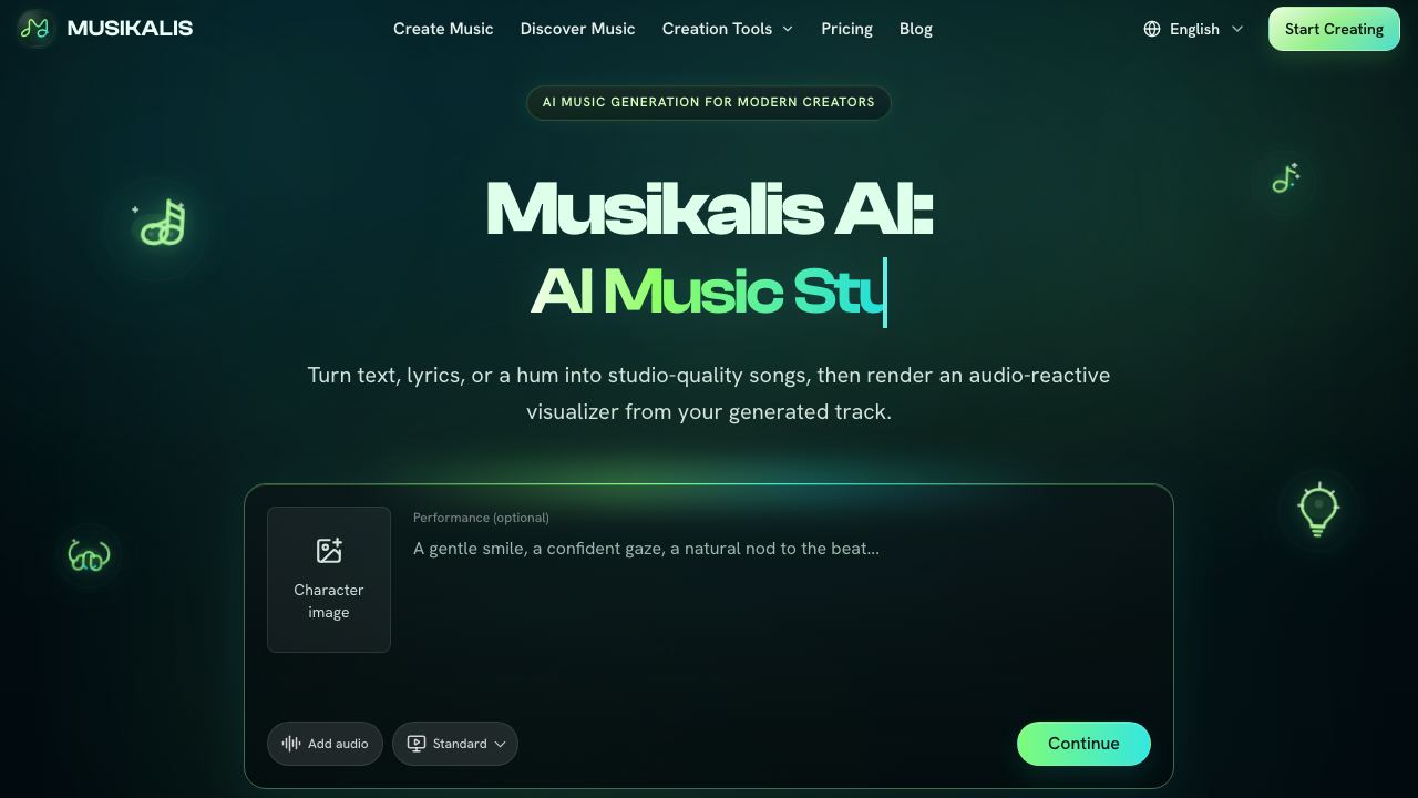 Musikalis AI website screenshot