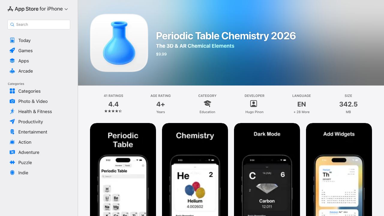 3D Periodic Table for Apple Vision Pro 网站截图