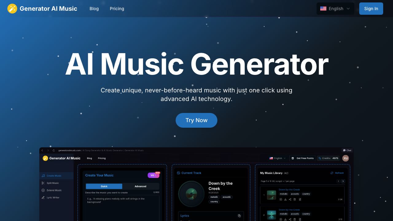 Generator AI Music 网站截图