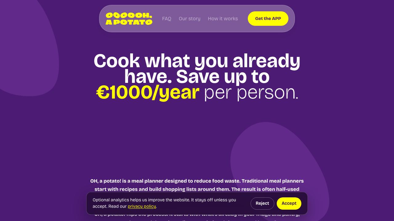 Menu planner - OH, a potato! website screenshot