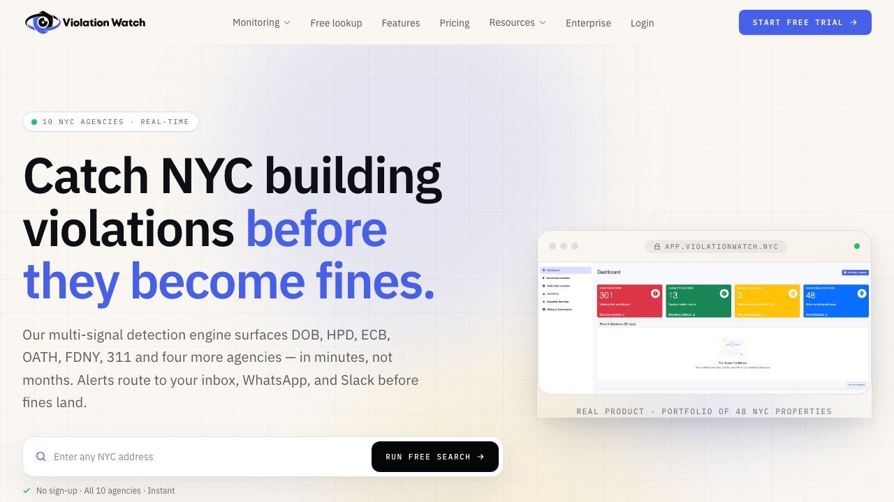 Real-Time NYC Building Violation 网站截图