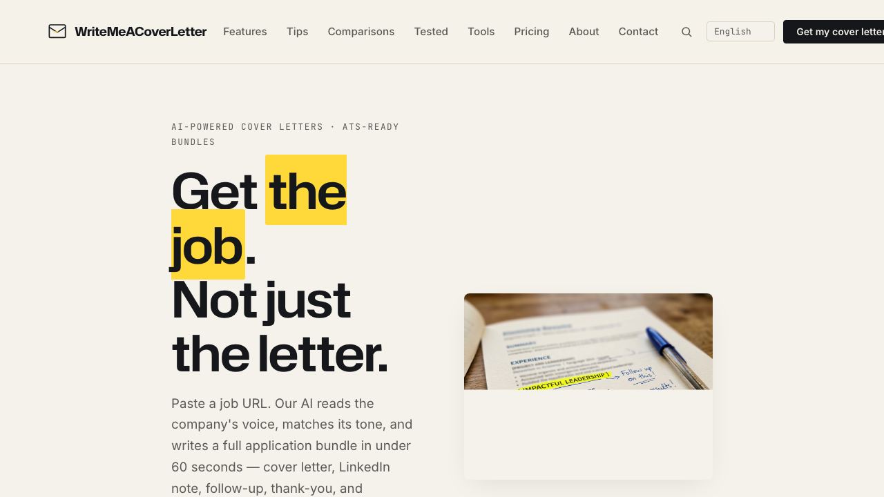 Write Me A Cover Letter 网站截图