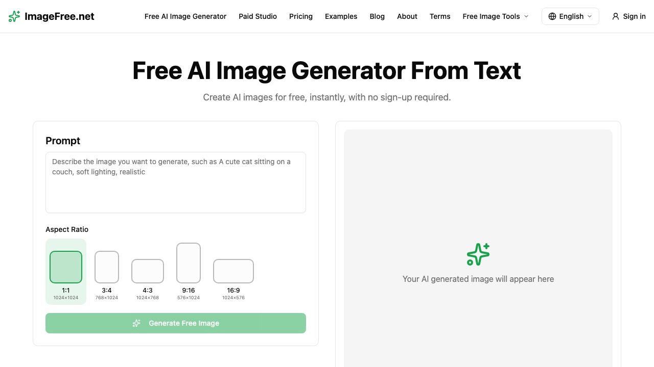 Free AI Image Generator -1 website screenshot