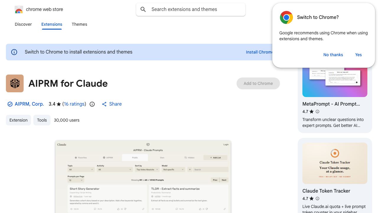 AIPRM for Claude 网站截图