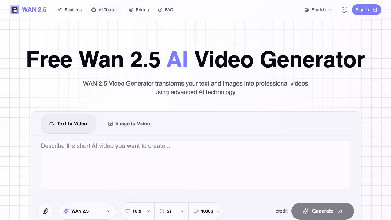 WAN 2.5 AI Video Generator 网站截图