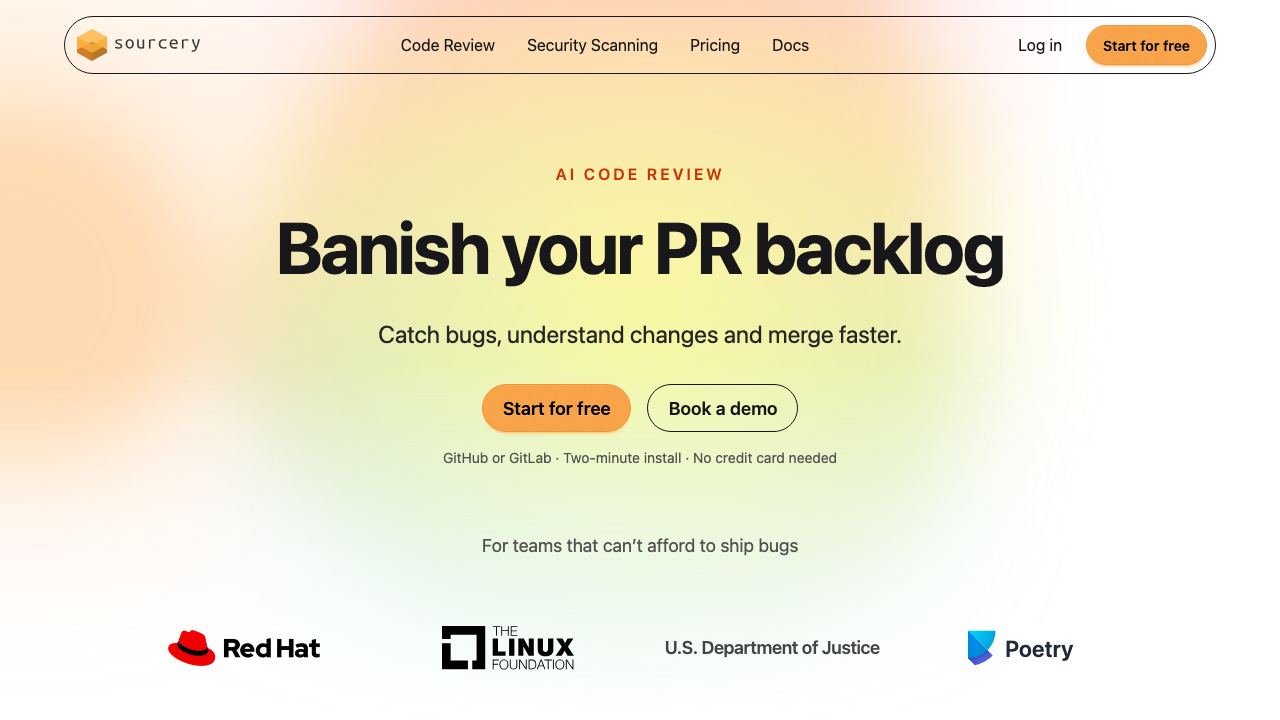Sourcery Sentinel website screenshot