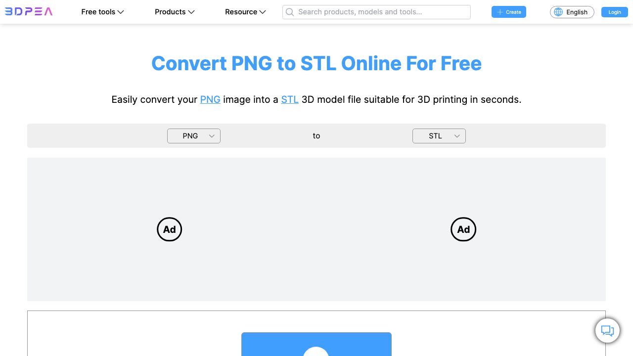 PNG to STL Converter – 3DPEA website screenshot