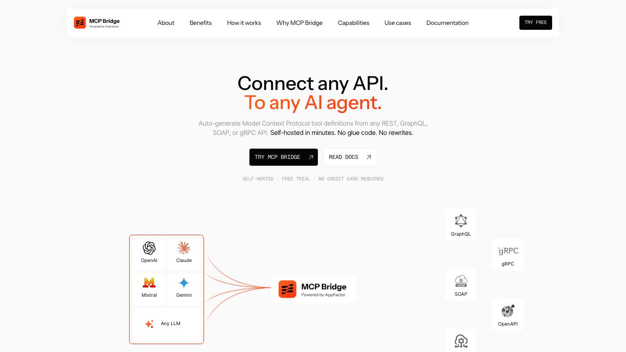 MCP Bridge by Appfactor website screenshot