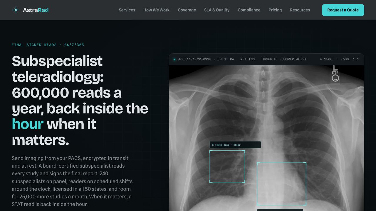 AstraRad Teleradiology 网站截图