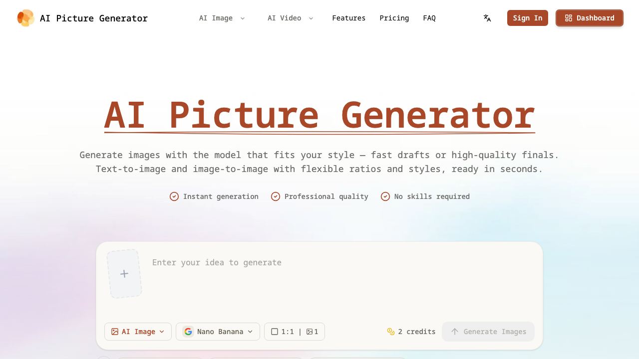 AI Picture Generator website screenshot
