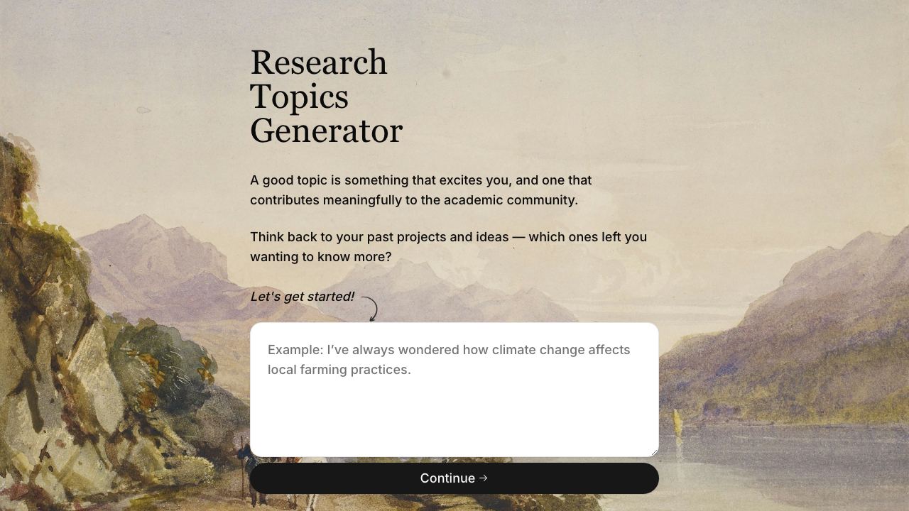 Research Topics Generator website screenshot