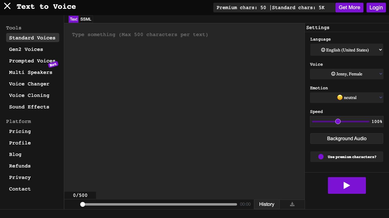 Texttovoice.online website screenshot