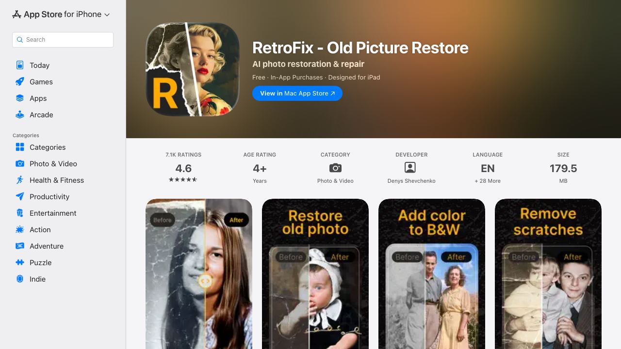 RetroFix - AI Photo Restore & Color Tool 网站截图