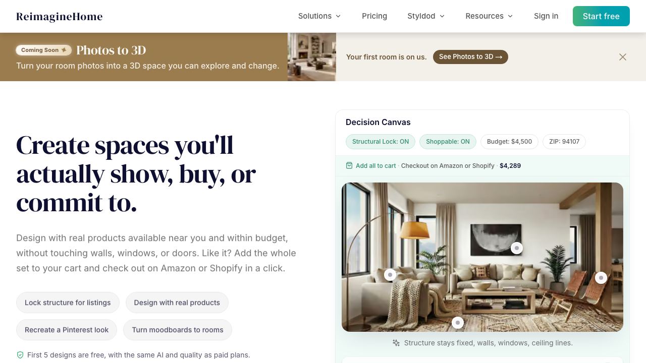 AI Virtual Renovation By REimagineHome 网站截图