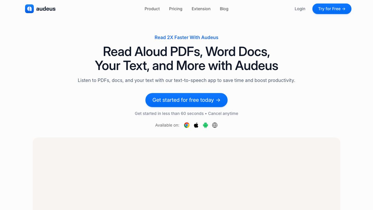 Audeus: Text to Speech Reader 网站截图