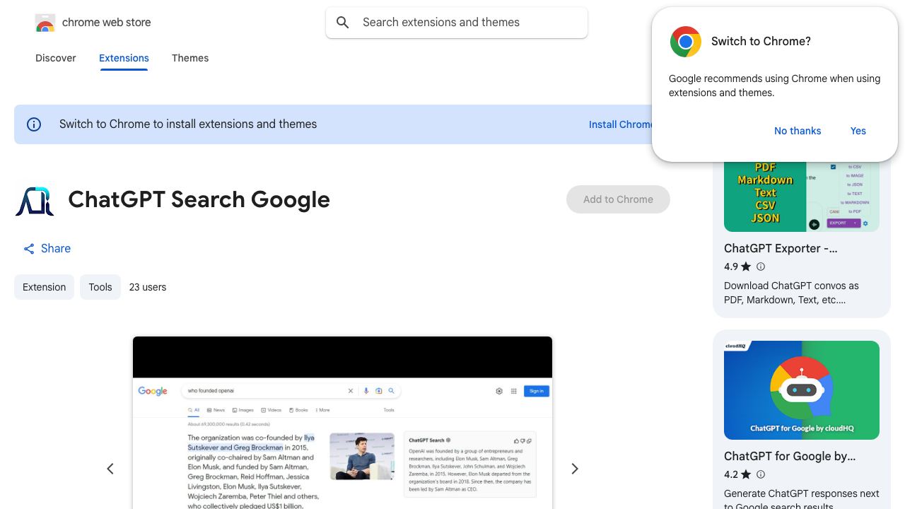 ChatGPT Search Google 网站截图