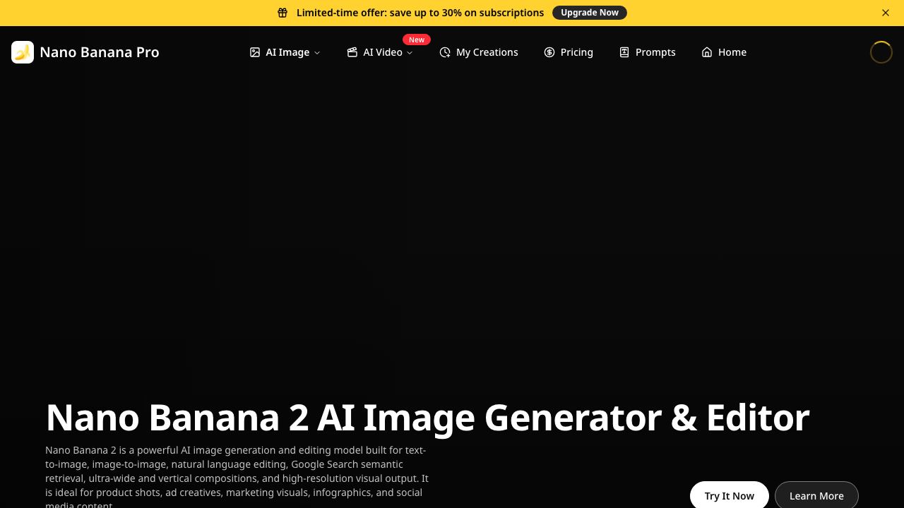 Free Nano Banana 2 AI Image Generator website screenshot