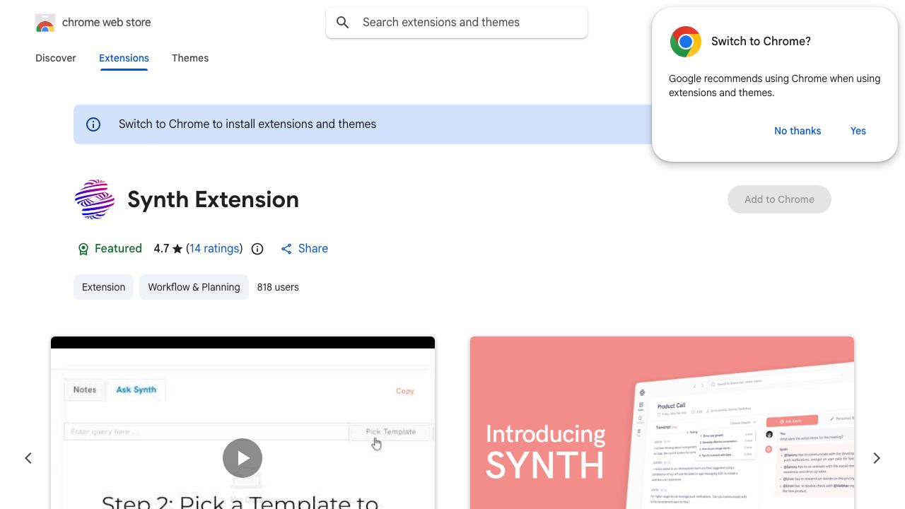 Synth Extension website screenshot
