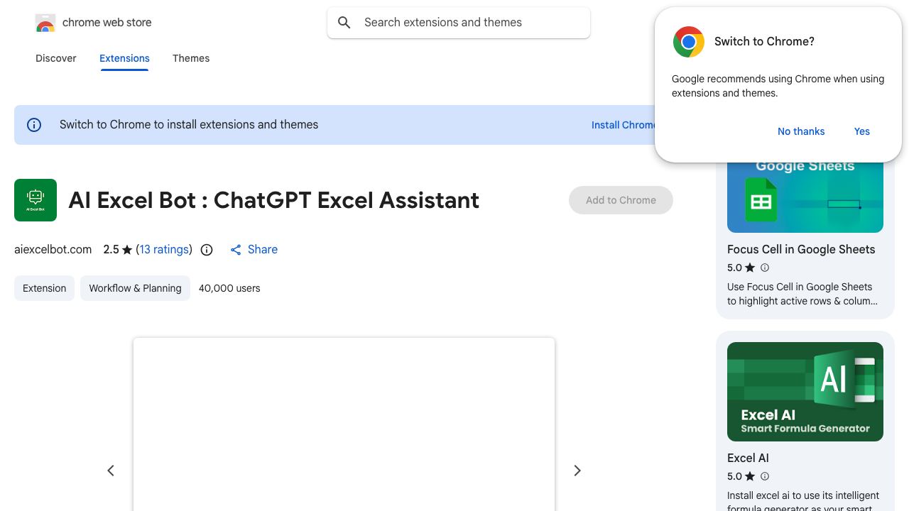 AI Excel Bot : ChatGPT Excel Assistant 网站截图