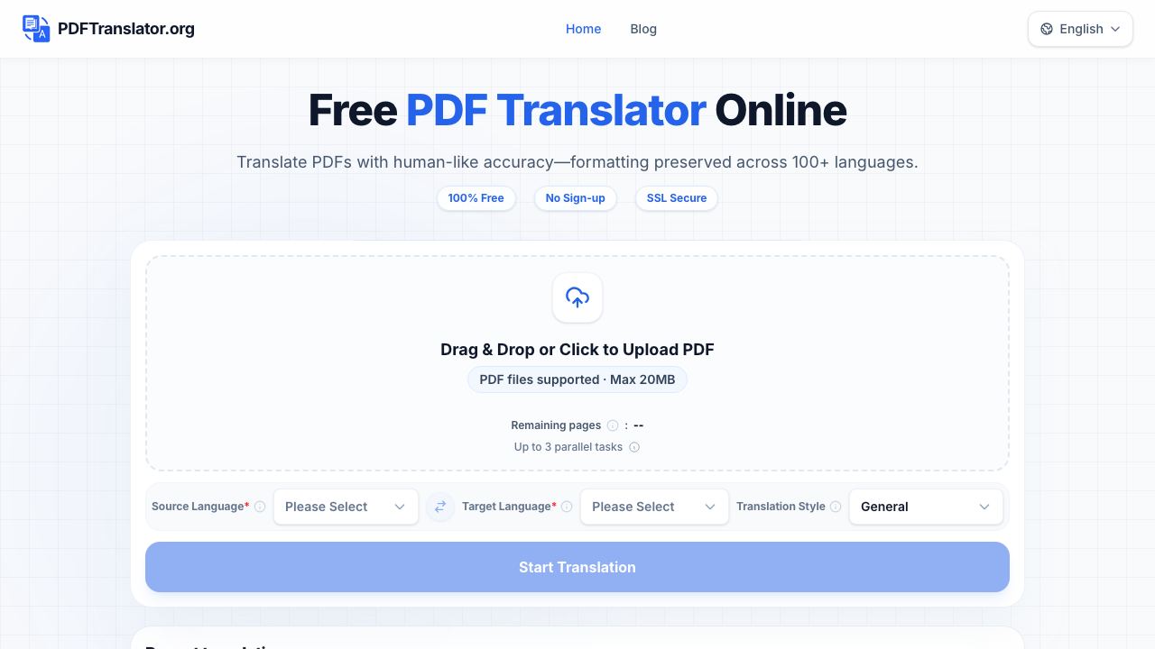 PDF Translator 网站截图