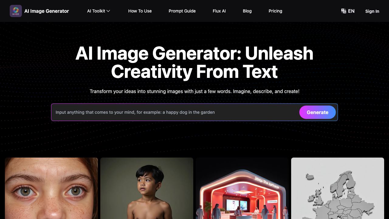 AI Image Generator From Text Free Online 网站截图