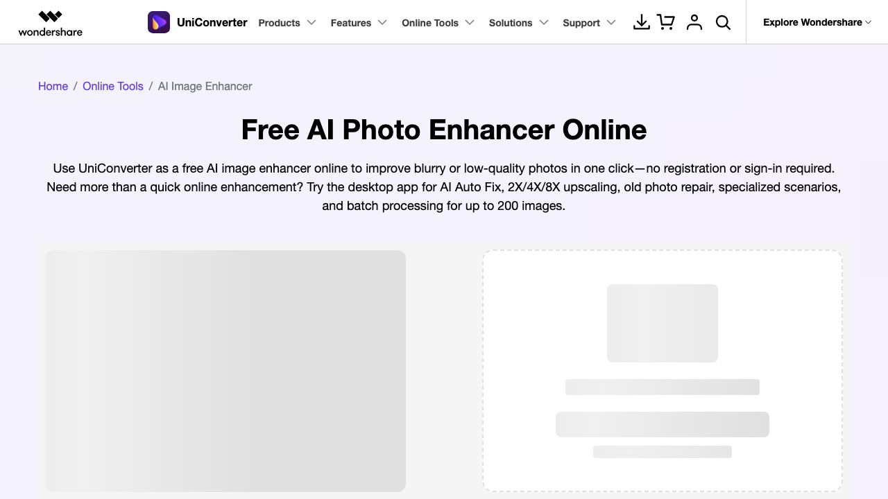 UniConverter AI Image Enhancer website screenshot